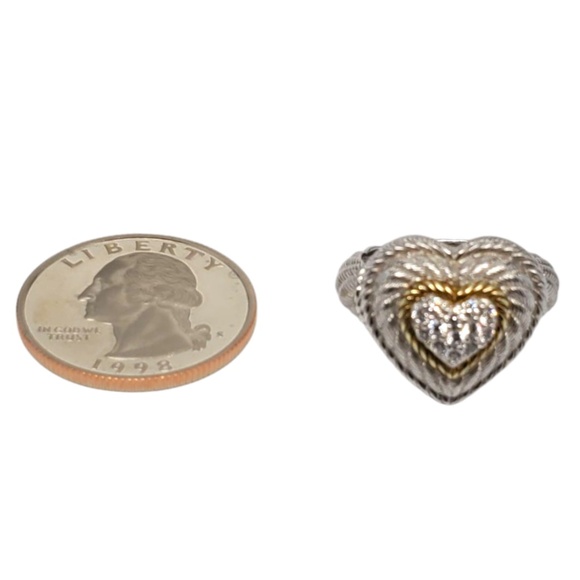 Judith Ripka Sterling Silver and Gold Tone CZ Pave Heart Ring Size 7 #21041 - Picture 2 of 10
